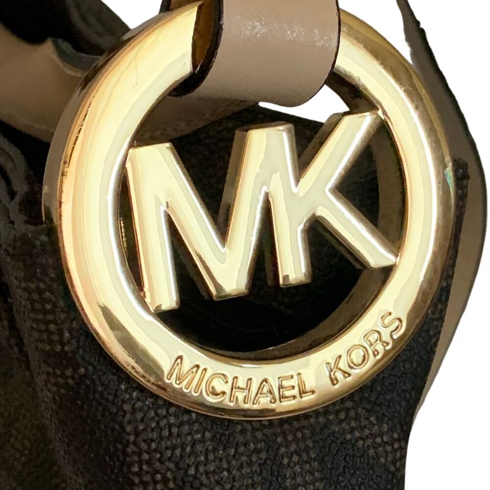 Michael Kors Brown Monogram Crossbody Bag with Gold MK Logo Ring Accent - Picture 4 of 14